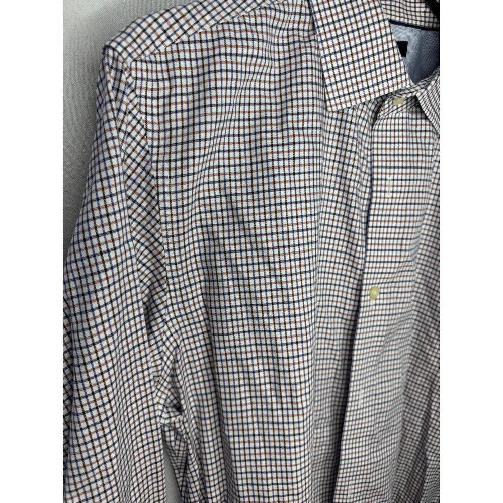 Banana Republic Mens Non-Iron Slim Fit Tattersall Check Button Down Shirt Blue M